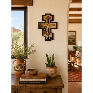 Print covered Wood Crucifix Jesus on Cross Christian